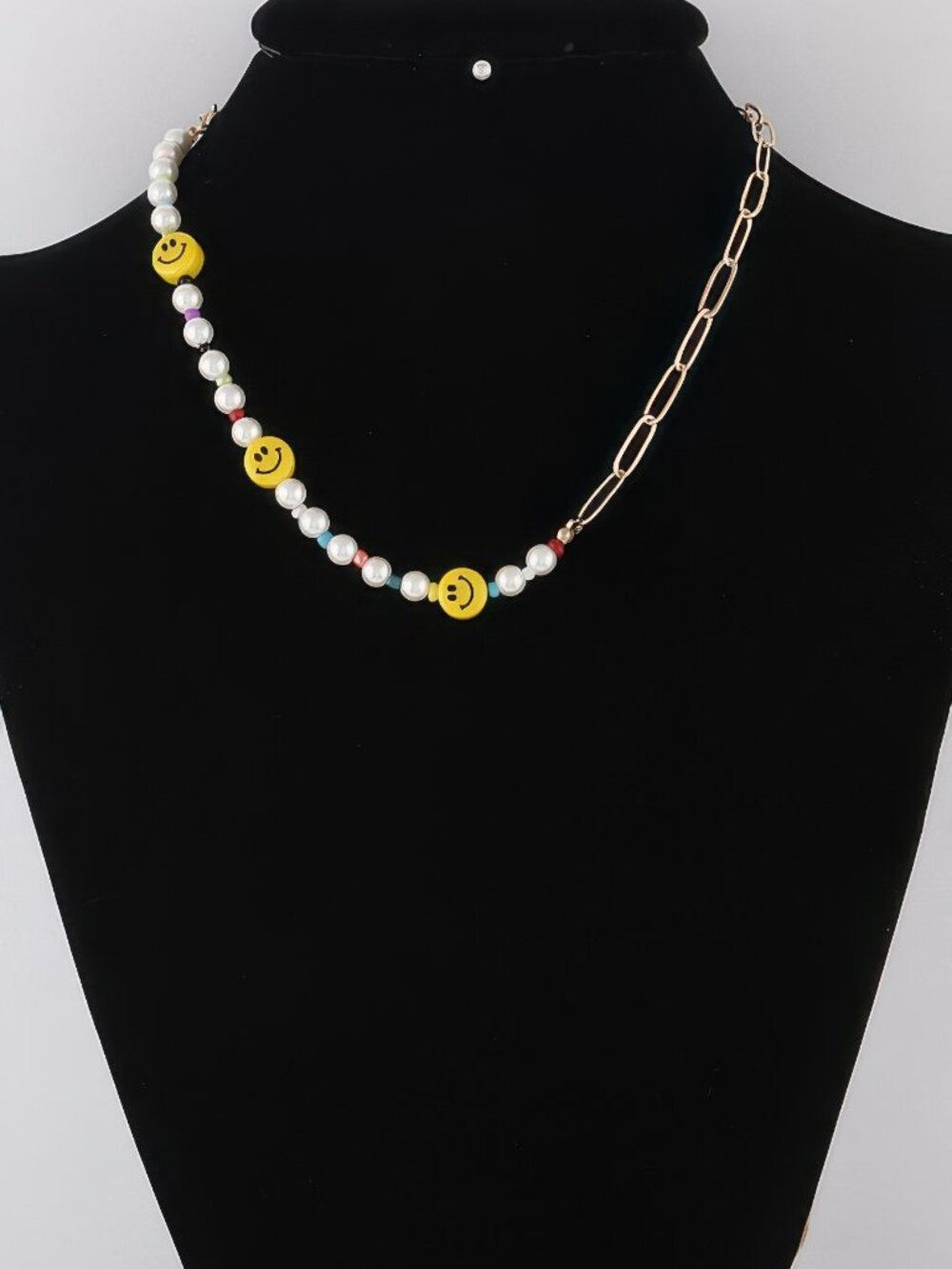 Pearled Smiley Face N Chain Necklace